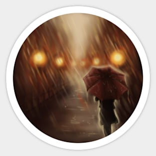 Warm Autumn Raining Scene Illustration Sticker